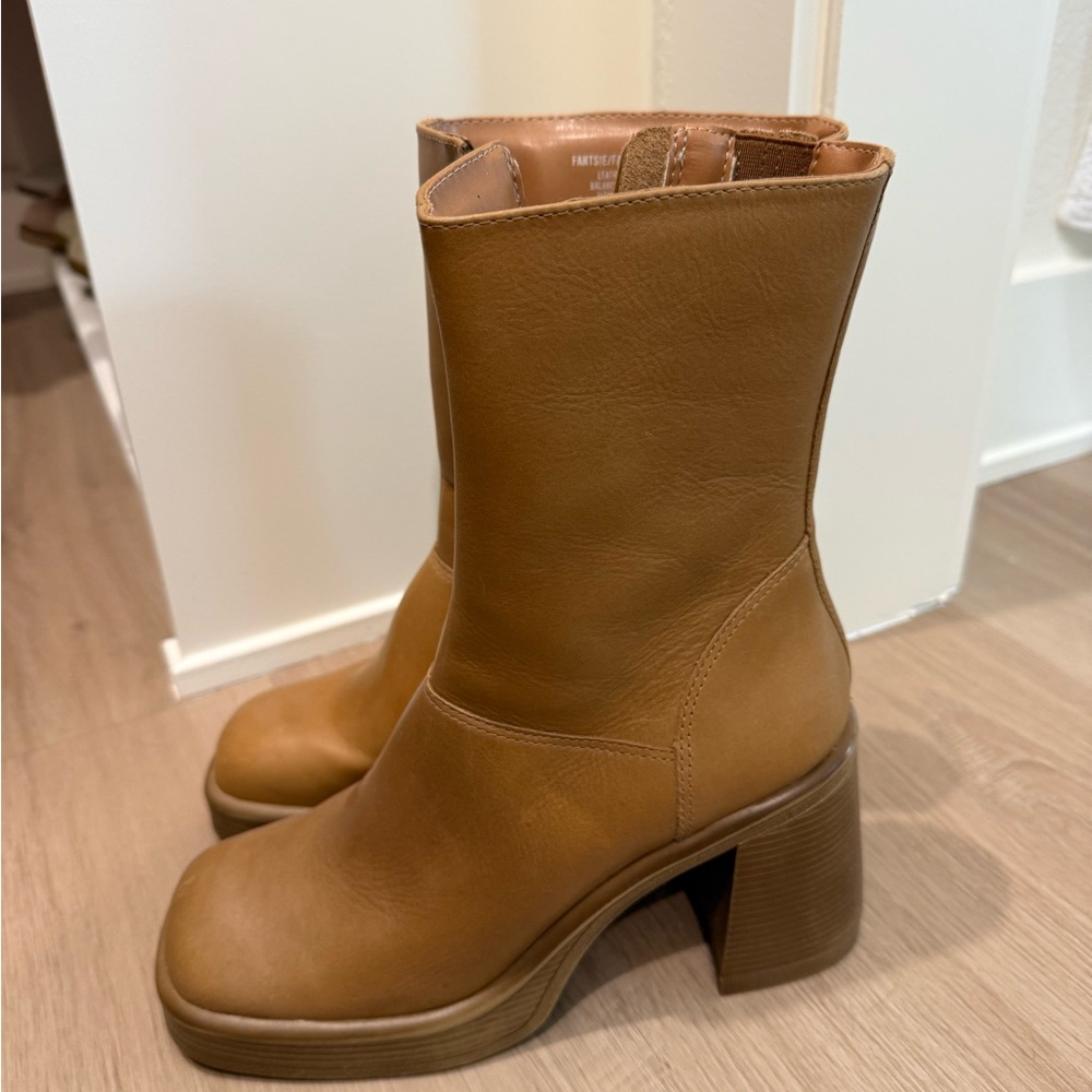 Leather Platform Block Heel Ankle Boots